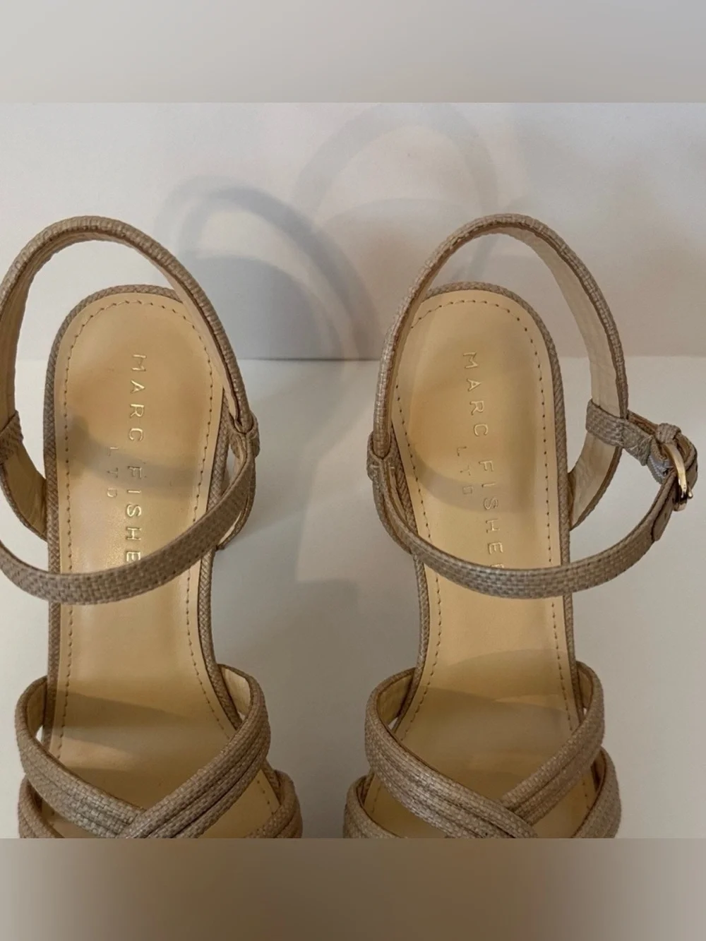 Marc Fisher Cairo Woven Platform Ankle Strap Block Heels Size 8